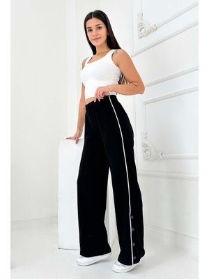 Tofisa Sıyah Siyah Şetit Ve Çıtcıt Detaylı Modal Pantolon