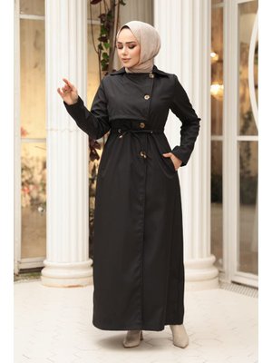 Neva Style Düğmeli Siyah Trençkot 62231s