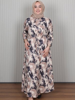 Moda Gazel Yeşil Bağlamalı Detaylı Desenli Elbise