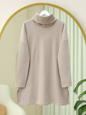 Podyumplus Taş Balıkçı Yaka Yırtmaçlı Selanik Tunik