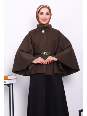 İmaj Butik Koyuv Vizon Kemerli Kaşe Panço