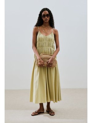 MANUKA Yeşil Dokulu Büzgü Detaylı Elbise Soft