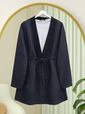 Podyumplus Laci V Yaka Beli Bağcıklı Cepli Düğmeli Kap