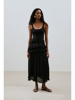 MANUKA Siyah Mila Piliseli Katlı Etek