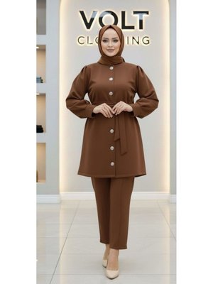 Volt Clothing Kahverengi Metal Düğmeli Scuba Pantolonlu İkili Takım