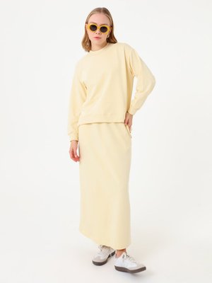 Benin Açık Sarı Basic Sweatshirt & Uzun Etek İkili Takım