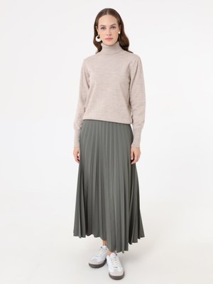 Refka Haki Krep Kumaşlı Piliseli Klasik Etek