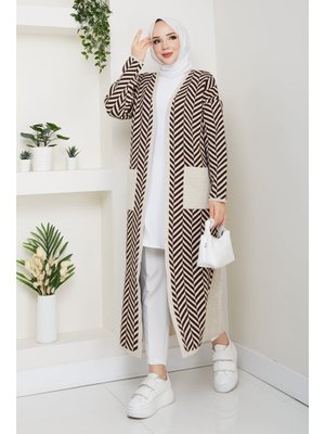 Pamuk Butik Zebra Desenli Çelik Örgü Cepli Triko Hırka