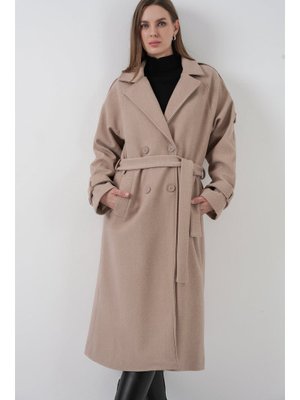 Bigdart Bej Kuşaklı Kaşe Kaban