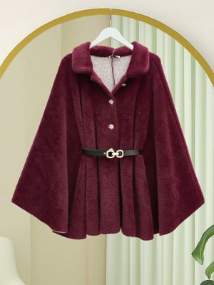 Podyumplus Bordo Gold Düğme Detay Kemerli Alcantara Panço