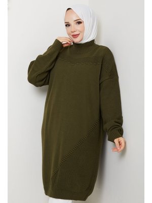 Pamuk Butik Yarım Balıkçı Yaka Örgü Detaylı Triko Tunik