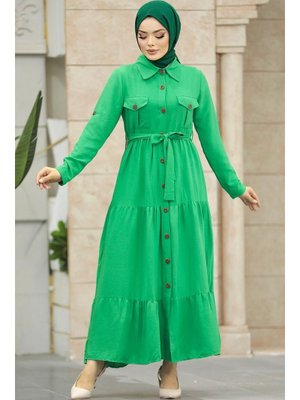 Neva Style Düğmeli Yeşil Elbise 40971y