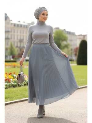 Neva Style Pileli Gri Etek 92161gr