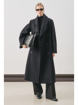 MANUKA Siyah Kruvaze Yün Palto