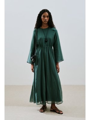 MANUKA Yeşil Beli Ayarlamalı Uzun Elbise