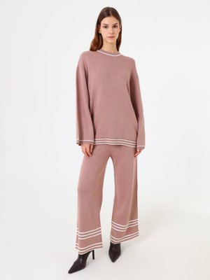 Refka Koyu Pudra Çizgi Detaylı Kazak & Pantolon Triko Takım