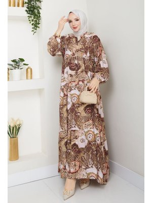 Pamuk Butik Hakim Yaka Modal Desenli Elbise