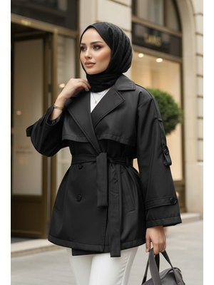 Salih Çelebi Siyah Apolet Detaylı Trençkot