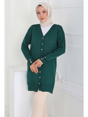 Tofisa Zumrut Düğmeli Triko Hırka Zümrüt