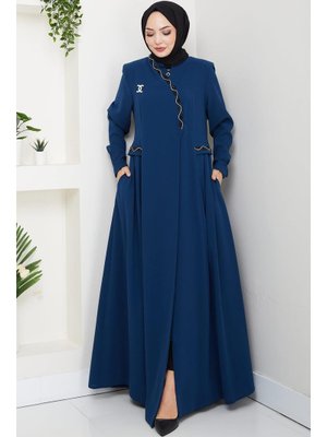 Hafsa Mina Petrol Broşlu Büyük Beden Ferace