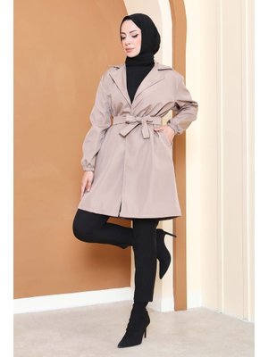 Tofisa Bej Kuşaklı Kolu Lastikli Miranda Trençkot