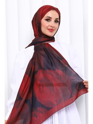 İmaj Butik Bordo Desenli Soft Dijital Şal