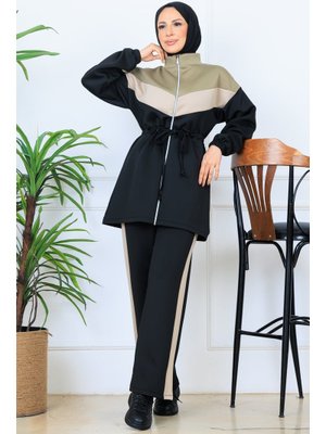 Benguen Siyah Beli Büzgülü Kemerli Scuba Takım