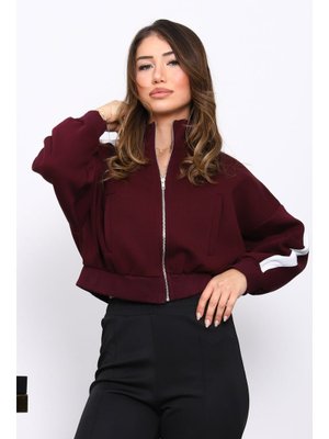 İmaj Butik Mürdüm Fermuarlı Üç İplik Sweat Hırka