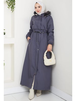 Hafsa Mina Füme İçi Kürklü Tam Boy Bondit Mont