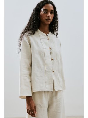 MANUKA Keten Önden Düğmeli Gömlek Taş