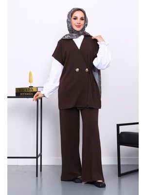 İmaj Butik Kahverengi Yelek Pantolonlu Cupra Modal Takım