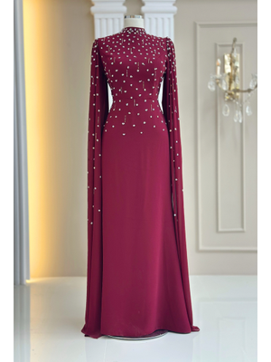 Amine Hüma Bordo Afra Abiye Elbise