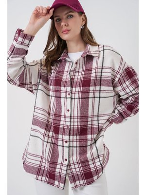 Bigdart Koyu Pembe Ekose Desen Oversize Oduncu Gömlek