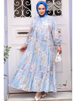 Neva Style Desenli Bebek Mavisi Elbise 710503bm