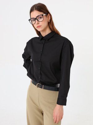 Refka Siyah Poplin Kumaşlı Basic Bluz / Gömlek