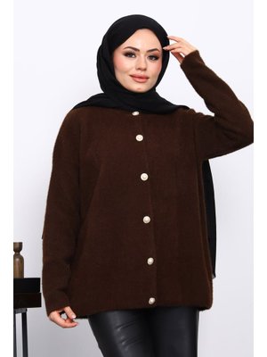 İmaj Butik Kahverengi Bisiklet Yaka Angora Yumoş Hırka
