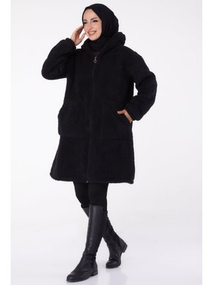 Tofisa Siyah Sıyah Cepli Peluş Mont