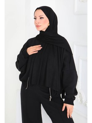 Tofisa Siyah Sıyah Penye Şal