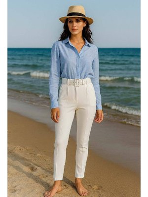 Neva Style Dar Paça Beyaz Pantolon 10550b