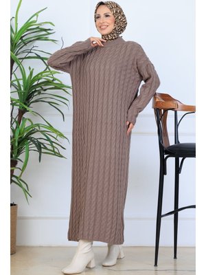 Benguen Vizon Örgü Desenli Triko Elbise