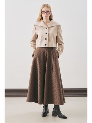 MANUKA Kahverengi Ekose Desenli Geniş Etek