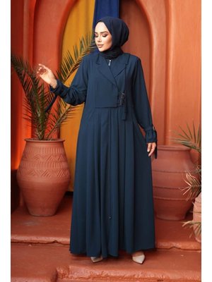 Neva Style Fermuarlı Petrol Mavisi Ferace 26431pm