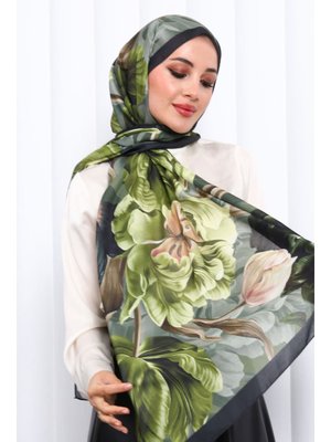 İmaj Butik Yağ Yeşili Desenli Soft Dijital Şal