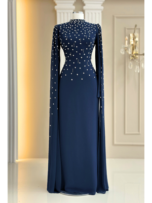 Amine Hüma Lacivert Afra Abiye Elbise