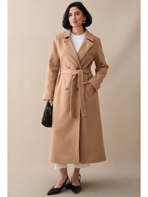 InStyle Astarlı Kaşe Kruvaze Camel Kaban