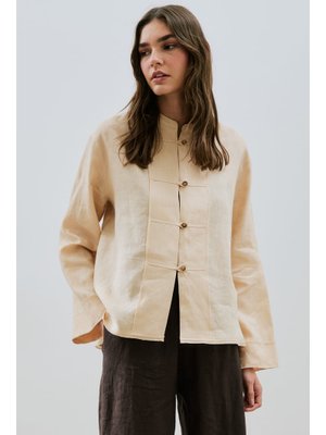 MANUKA Keten Önden Düğmeli Gömlek Kavuniçi