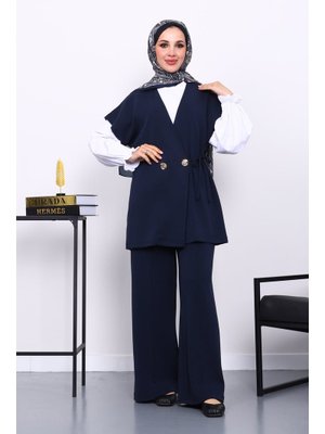 İmaj Butik Lacivert Yelek Pantolonlu Cupra Modal Takım