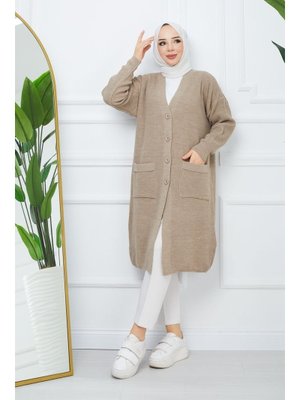 Pamuk Butik Düğme Kapamalı Cepli Triko Hırka