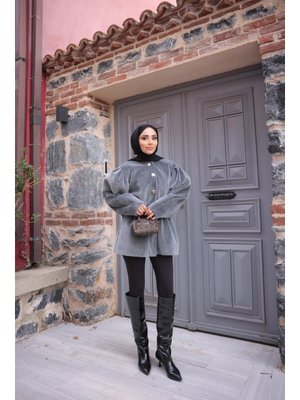 Bwest Gri Fok Kaşe Ceket