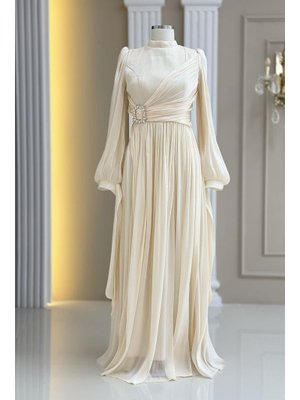 Amine Hüma Krem Hira Abiye Elbise